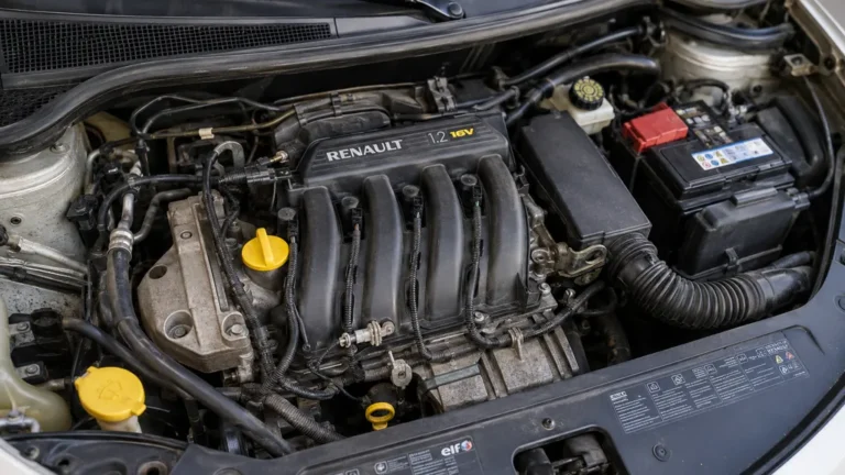 Moteur Renault 1.2 75cv D4F sous le capot d’une citadine