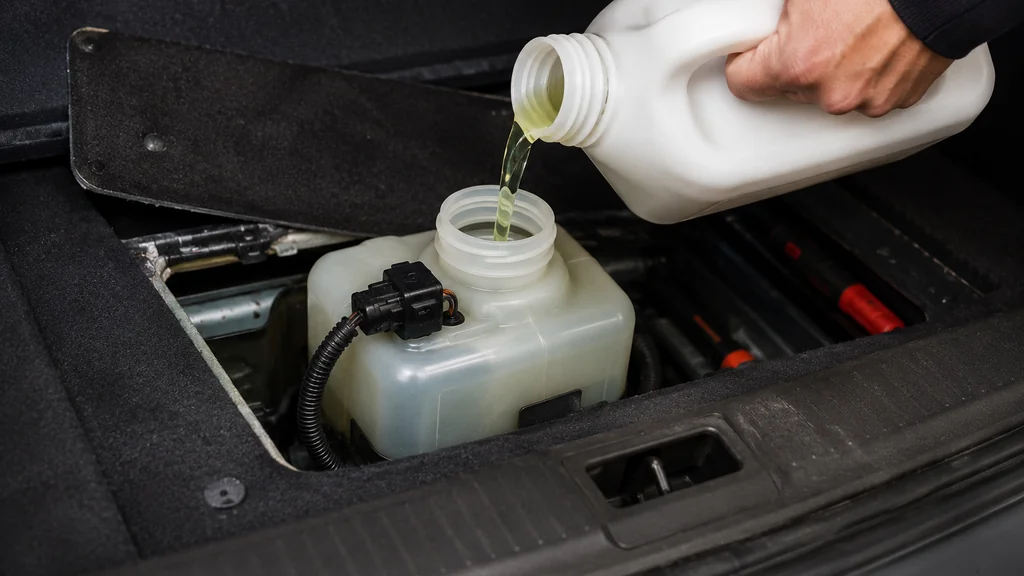 Remplissage de cérine dans le réservoir d’additif FAP d’une voiture diesel