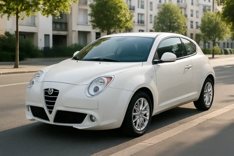 Alfa Romeo MiTo vue de trois-quarts avant dans un environnement urbain