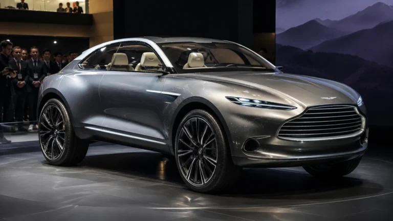 Aston Martin DBX Concept électrique présenté sous les projecteurs d’un salon automobile