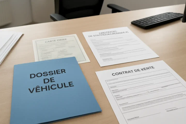 Documents administratifs liés à l’écrasement d’une carte grise sur un bureau