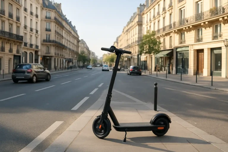 Scooter électrique dans une rue parisienne, illustrant Mober Paris et la mobilité urbaine
