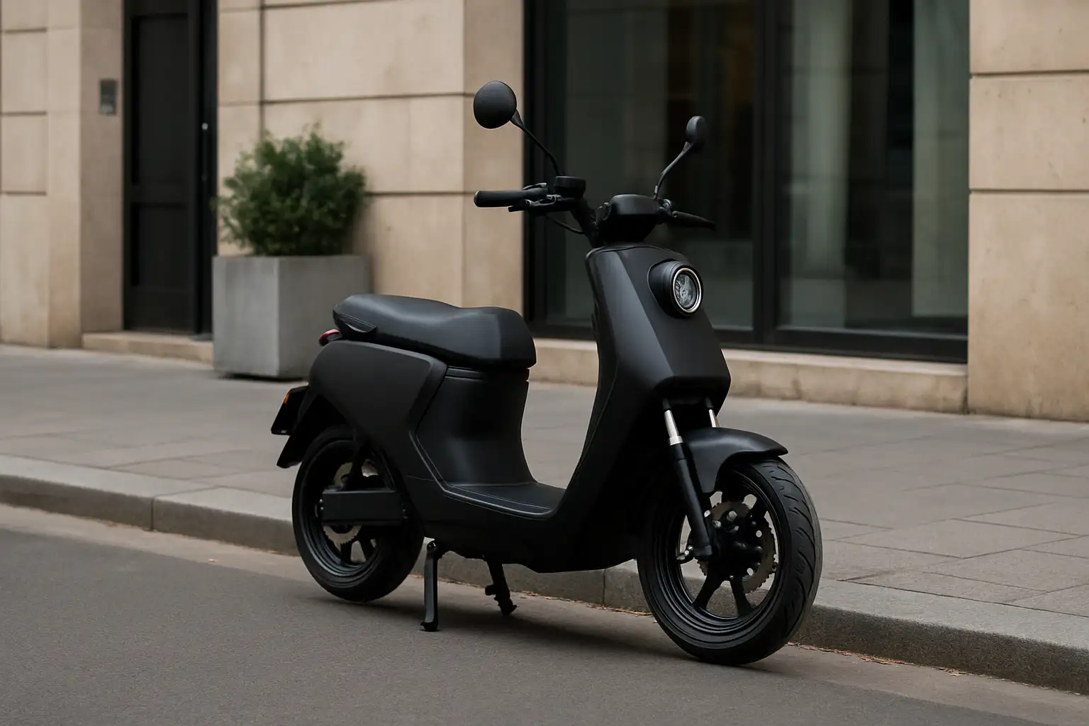 Moto électrique 50cc stationnée en ville pour un usage urbain