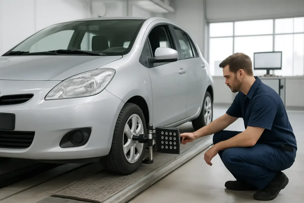 Voiture en contrôle de géométrie des roues pour un ripage excessif