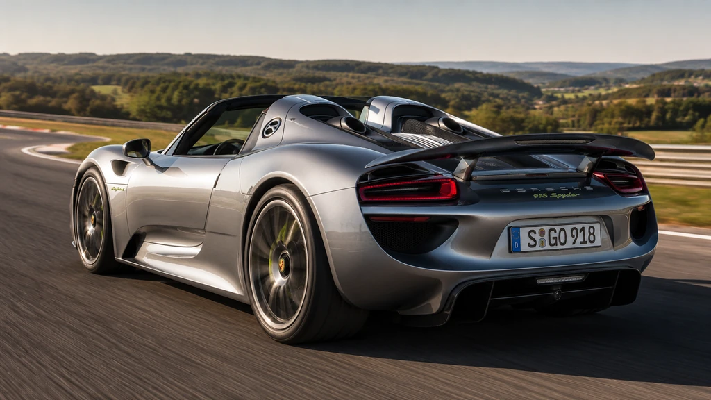 Porsche 918 Spyder grise roulant à grande vitesse sur un circuit automobile