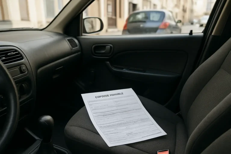 Constat amiable papier prêt à être rempli dans une voiture après un accident
