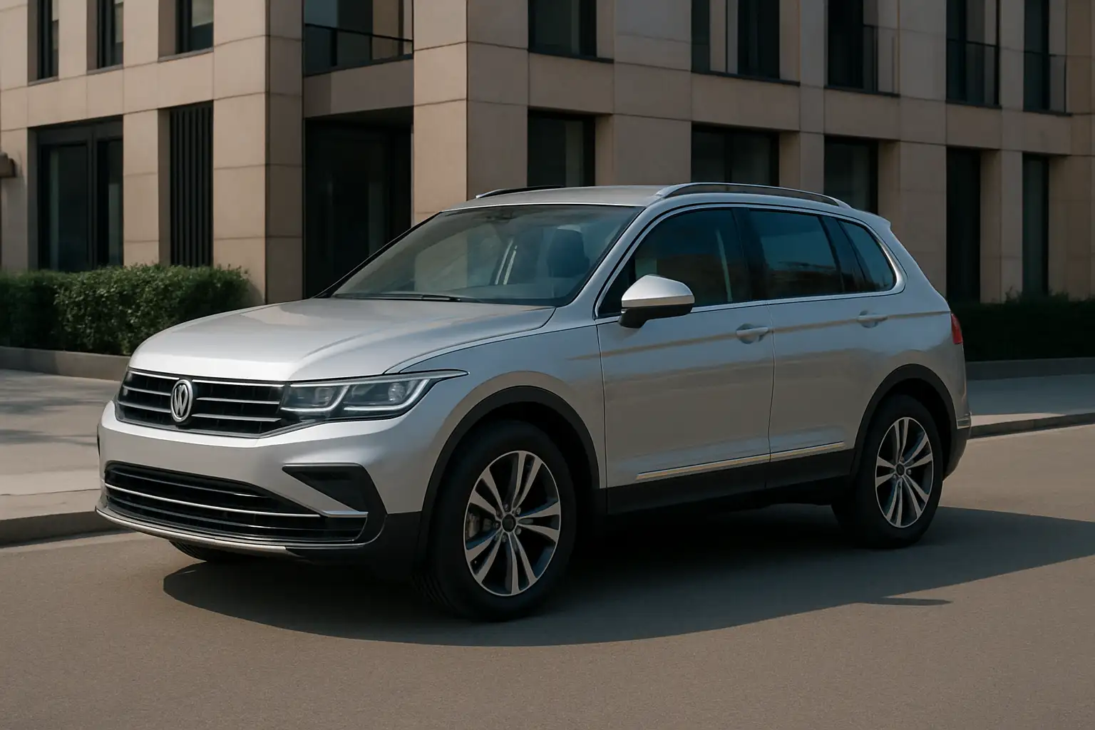 Volkswagen Tiguan compact garé dans un environnement urbain moderne