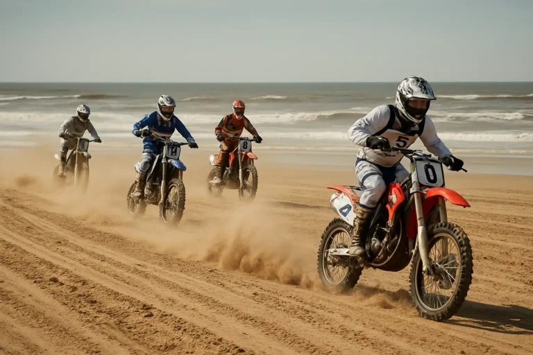 Pilotes de motos sur la plage lors de l’Enduropale du Touquet 2025