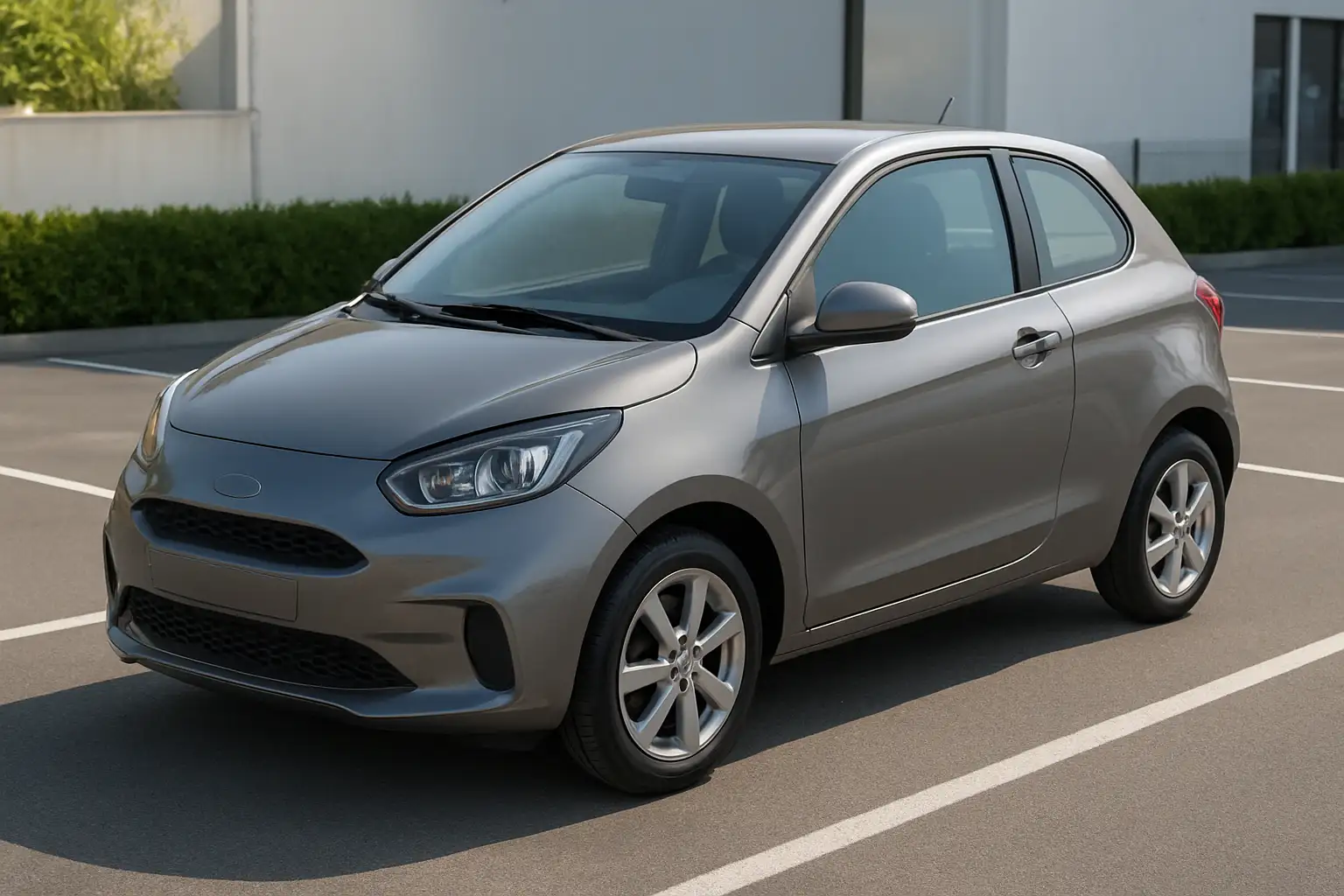 Petite voiture sportive d’occasion sur un parking, illustrant un achat abordable