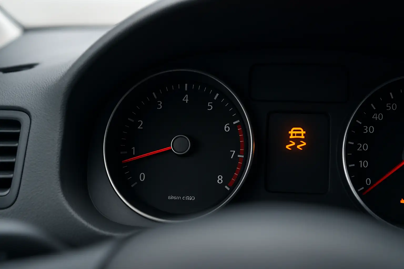 Tableau de bord de voiture avec le voyant ESP orange allumé