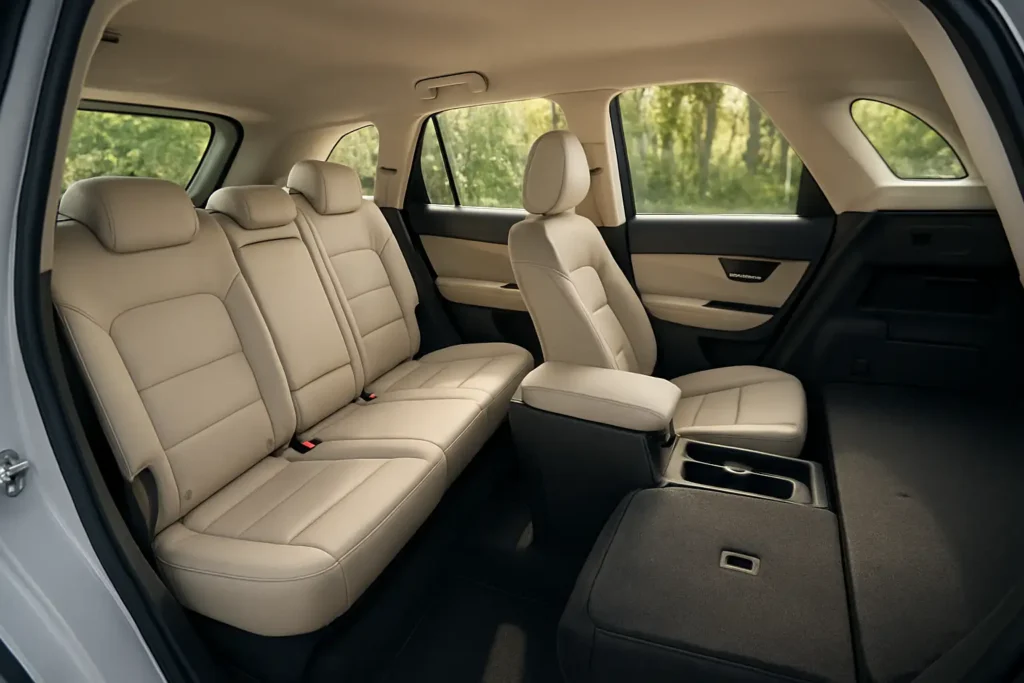 Habitacle spacieux du Dacia Bigster avec écran central, banquette arrière et coffre