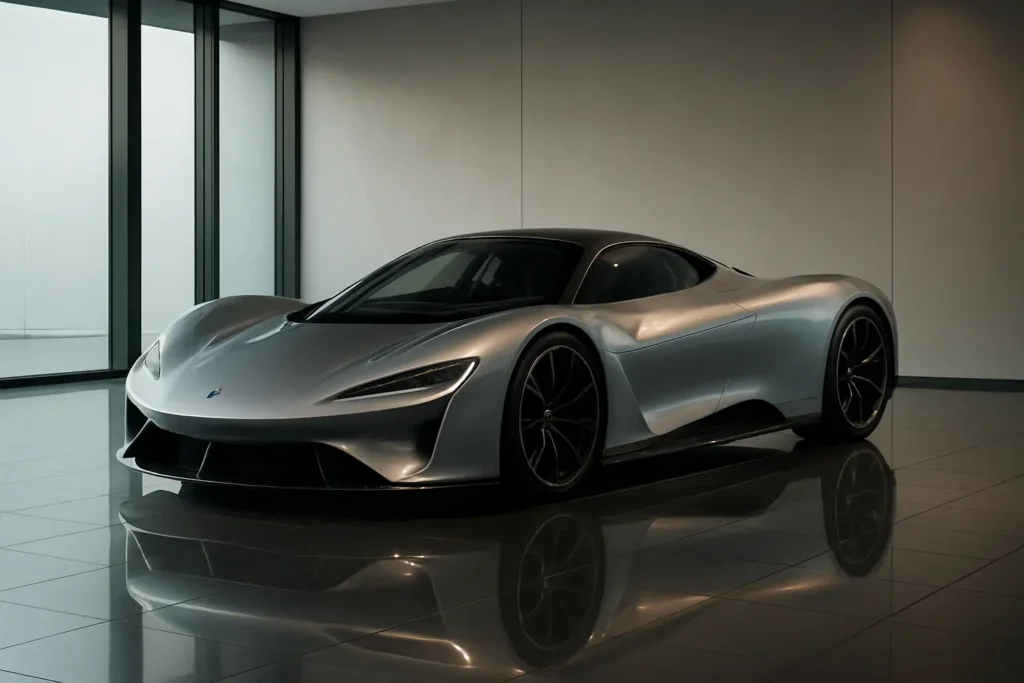 Hypercar Koenigsegg exposée dans un showroom de luxe