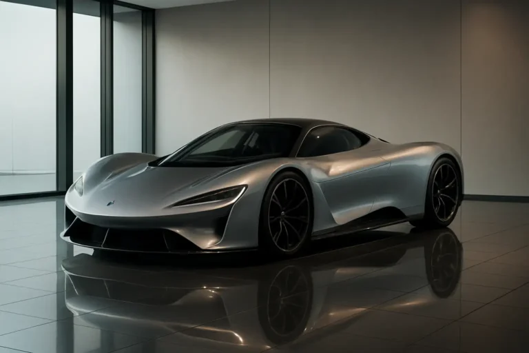 Hypercar Koenigsegg exposée dans un showroom de luxe