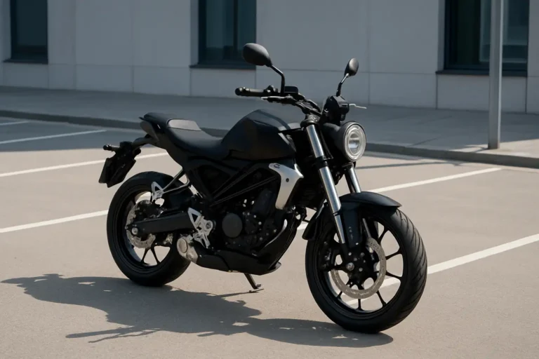 Moto légère stationnée, adaptée à une conductrice de petite taille