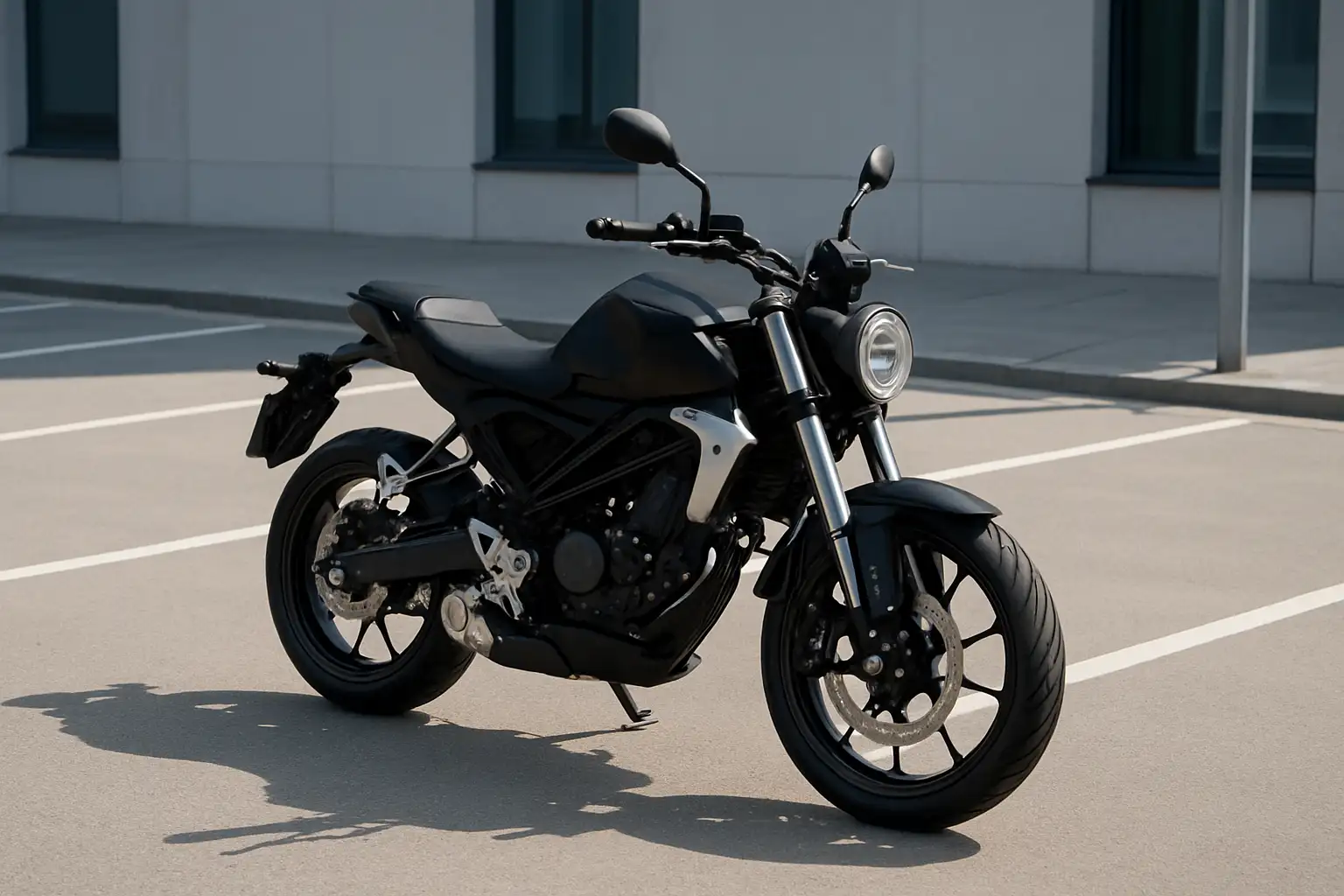 Moto légère stationnée, adaptée à une conductrice de petite taille