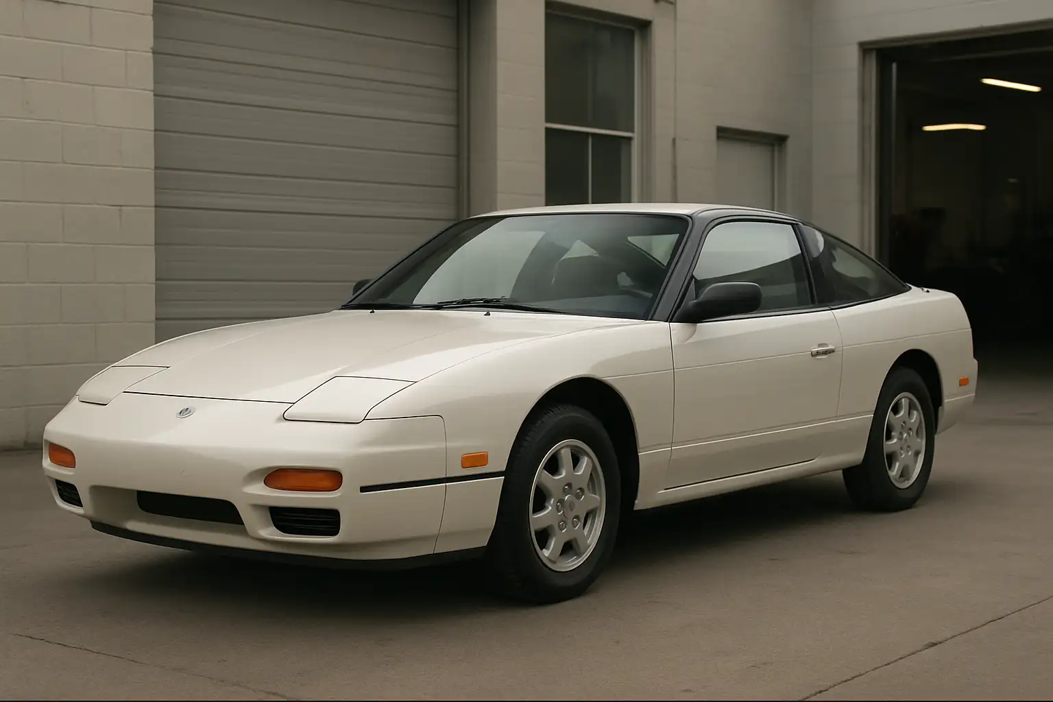 Nissan 240SX coupé sportif des années 1990 vue de trois-quarts