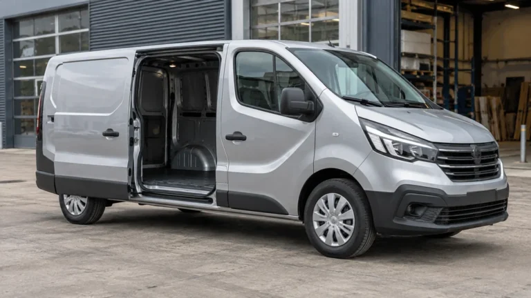 Un fourgon utilitaire avec sa porte latérale ouverte
